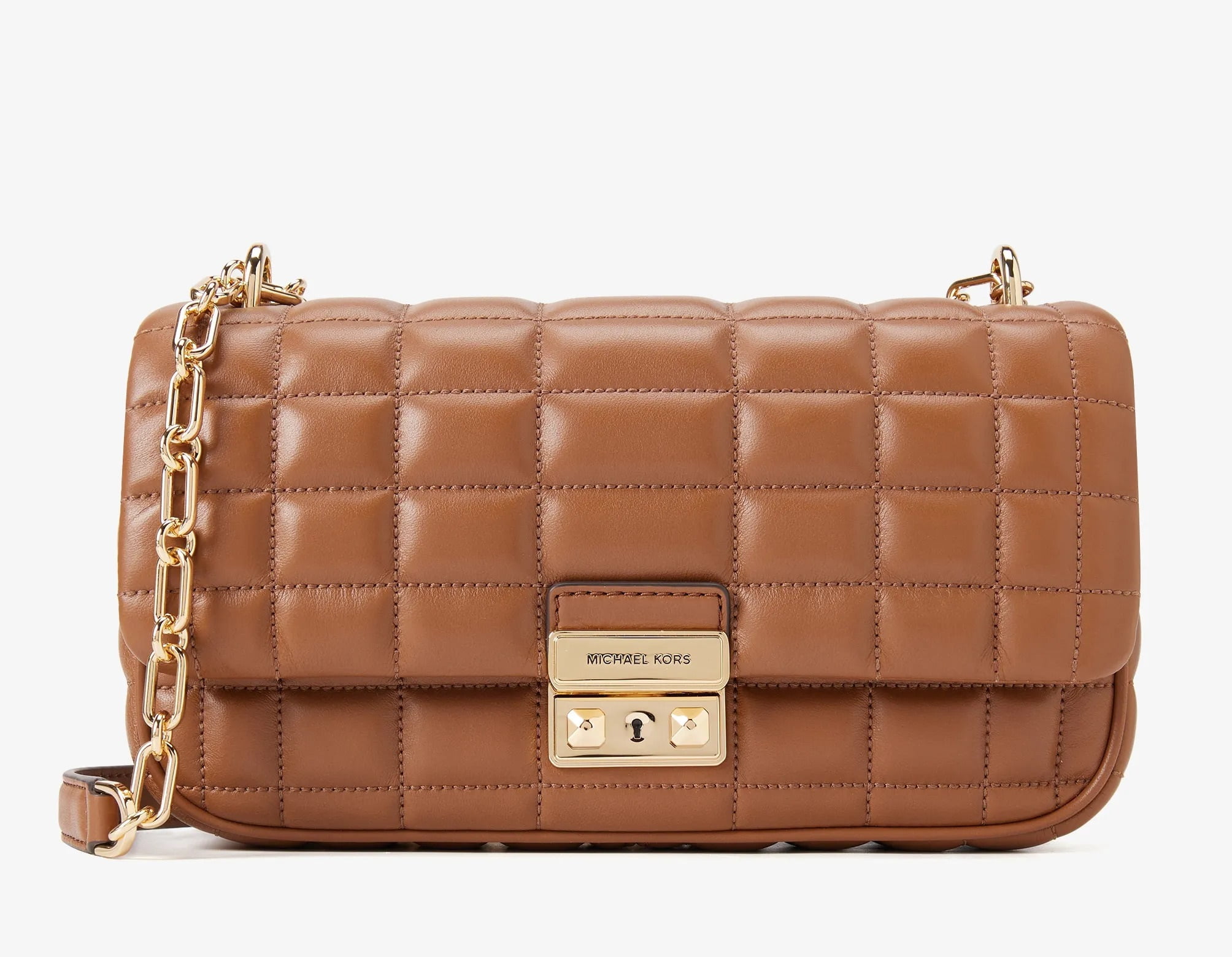 Michael Kors Tribeca Large Convertible Chain Shoulder Bag, Gold-Tone Hardware/Luggage