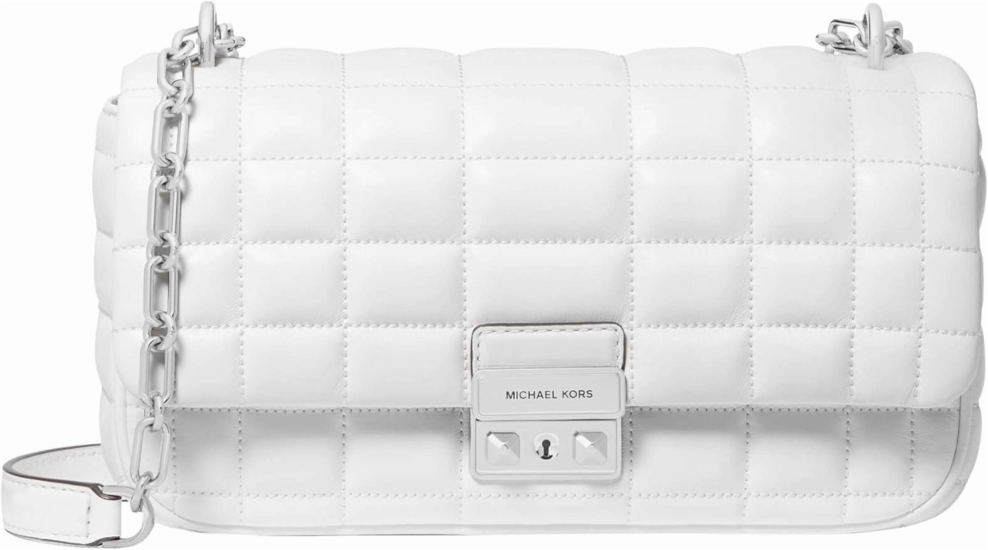 Michael Kors Tribeca Large Convertible Chain Shoulder Bag, Silver-Tone Hardware/Optic White