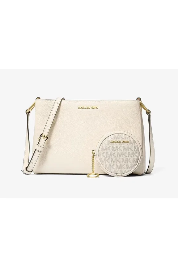 Trisha Pebbled Leather Crossbody Bag & Pouch Gift Set Light Cream