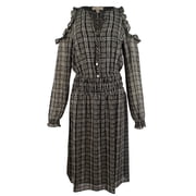 Michael Kors Tweed Haberdashery Print Georgette Cold Shoulder Midi Dress-B-XS