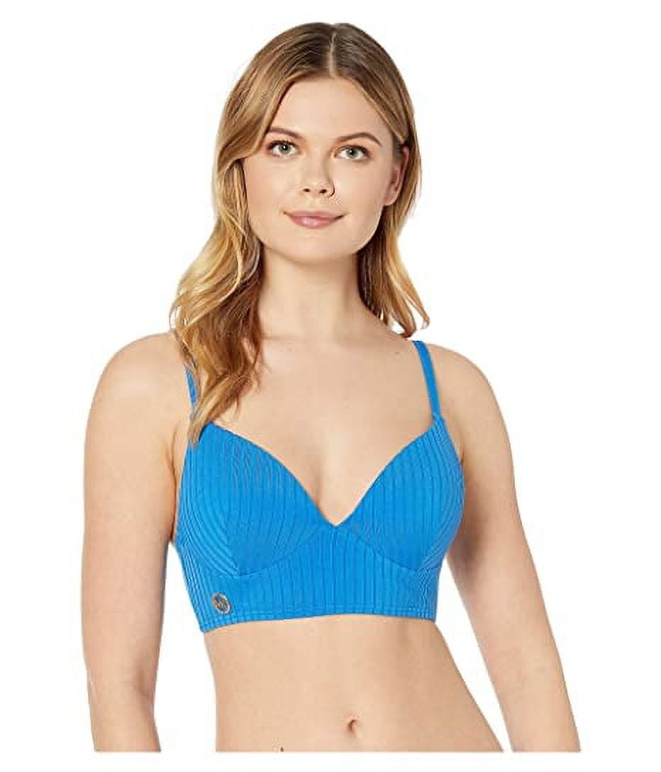 Michael Kors VINTAGE BLUE Solid Rib Bralette Bikini Swim Top, US Medium