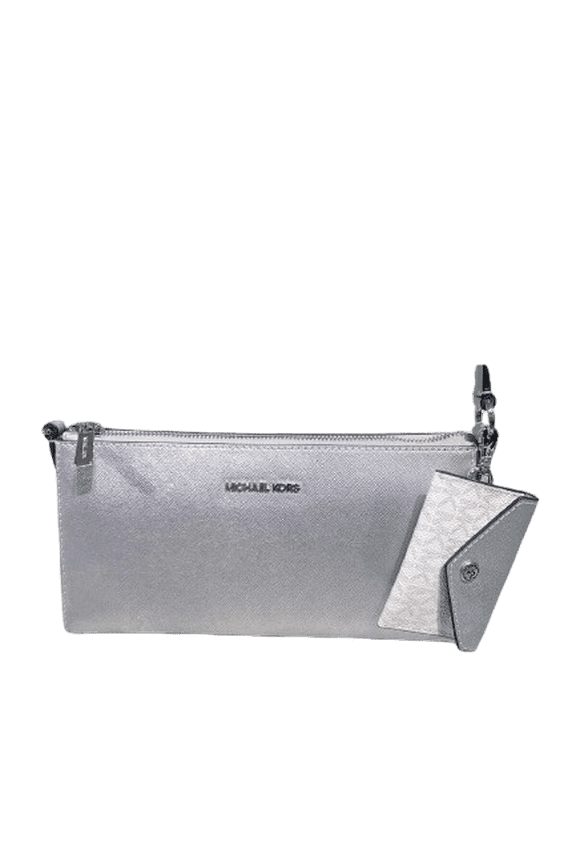 Vincent MD Pouchette Shoulder Bag with Attached Card Holder- Silver