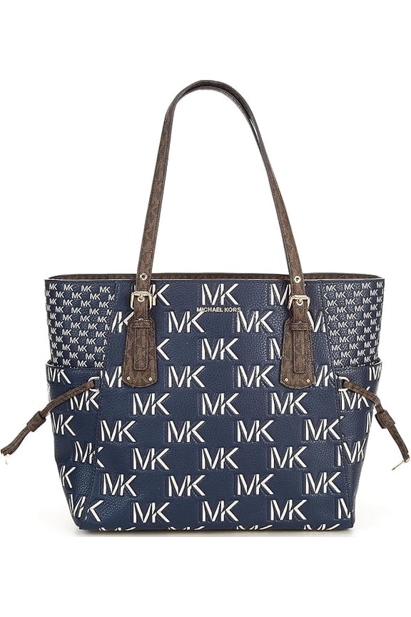 Voyager East West Signature Tote, Brown/Navy