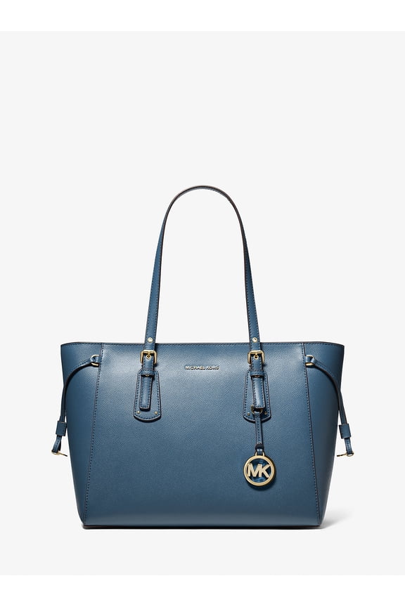 Voyager Medium Saffiano Leather Zip-Tote Bag,Dark Chambray