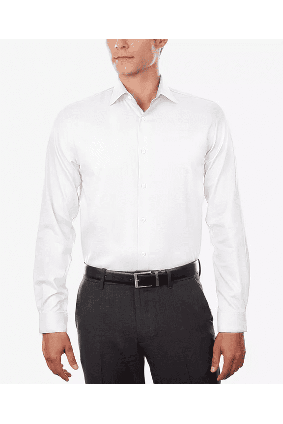 WHITE Men's Regular Fit Airsoft Non-Iron Dress Shirt, US 16 34/35