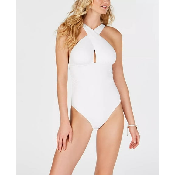 Michael Kors WHITE Solid Convertible Ruched One-Piece Swimsuit, US 10, NWOT
