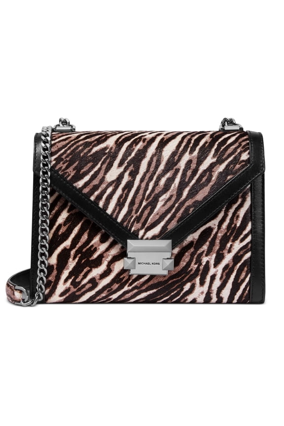 Whitney Large Haircalf Leather Shoulder Bag, Gunmetal Multi
