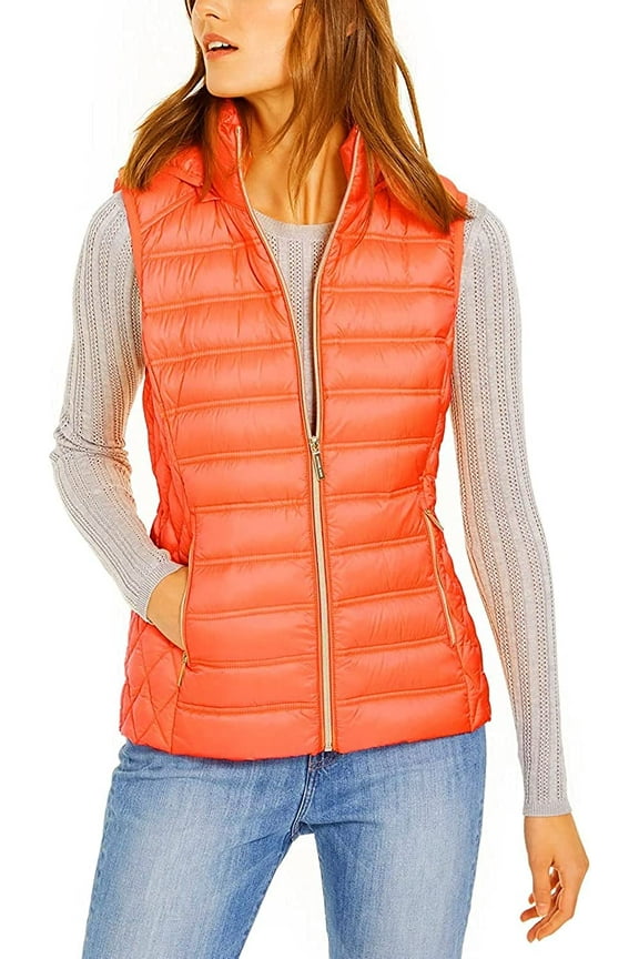 Winter Vest for Women - Best Quilted Women Puffer Vest - Comfort Puffer Jacket With Removable Hood – Lightweight, Sleeveless & Full-zip Orange Puffer Vest for Women