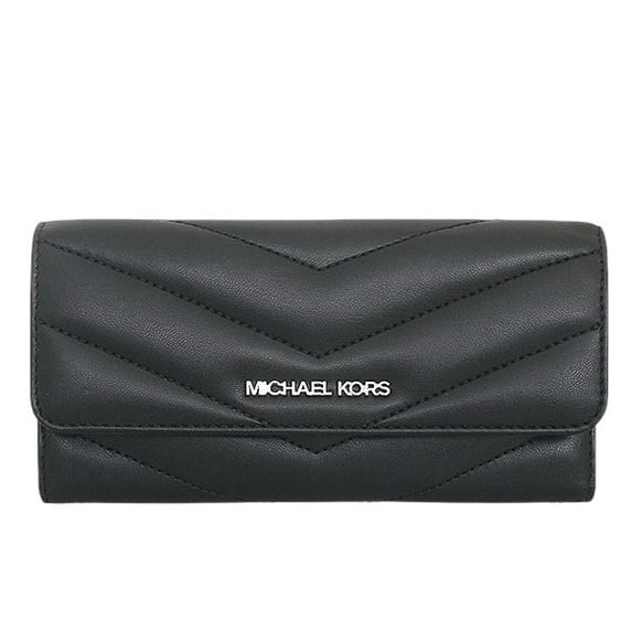 Michael Kors Women Large Trifold Leather Credit Card Holder Wallet Black Silver