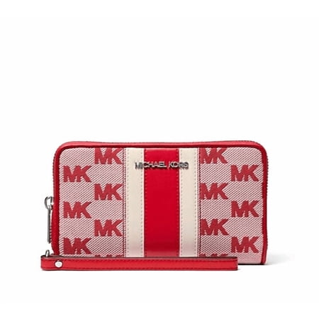Michael Kors Women Large Zip Around Multifunction MK Phone Wristlet Wallet Red