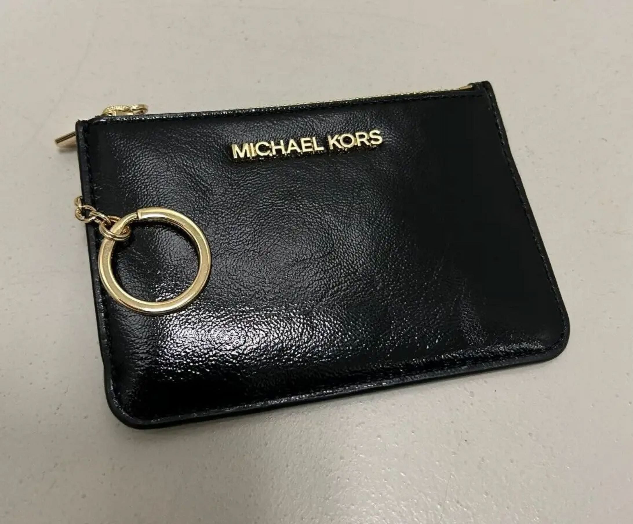 Michael Kors Women Small Top Zip Coin Pouch ID Card Wallet Keychain Ring Black Walmart