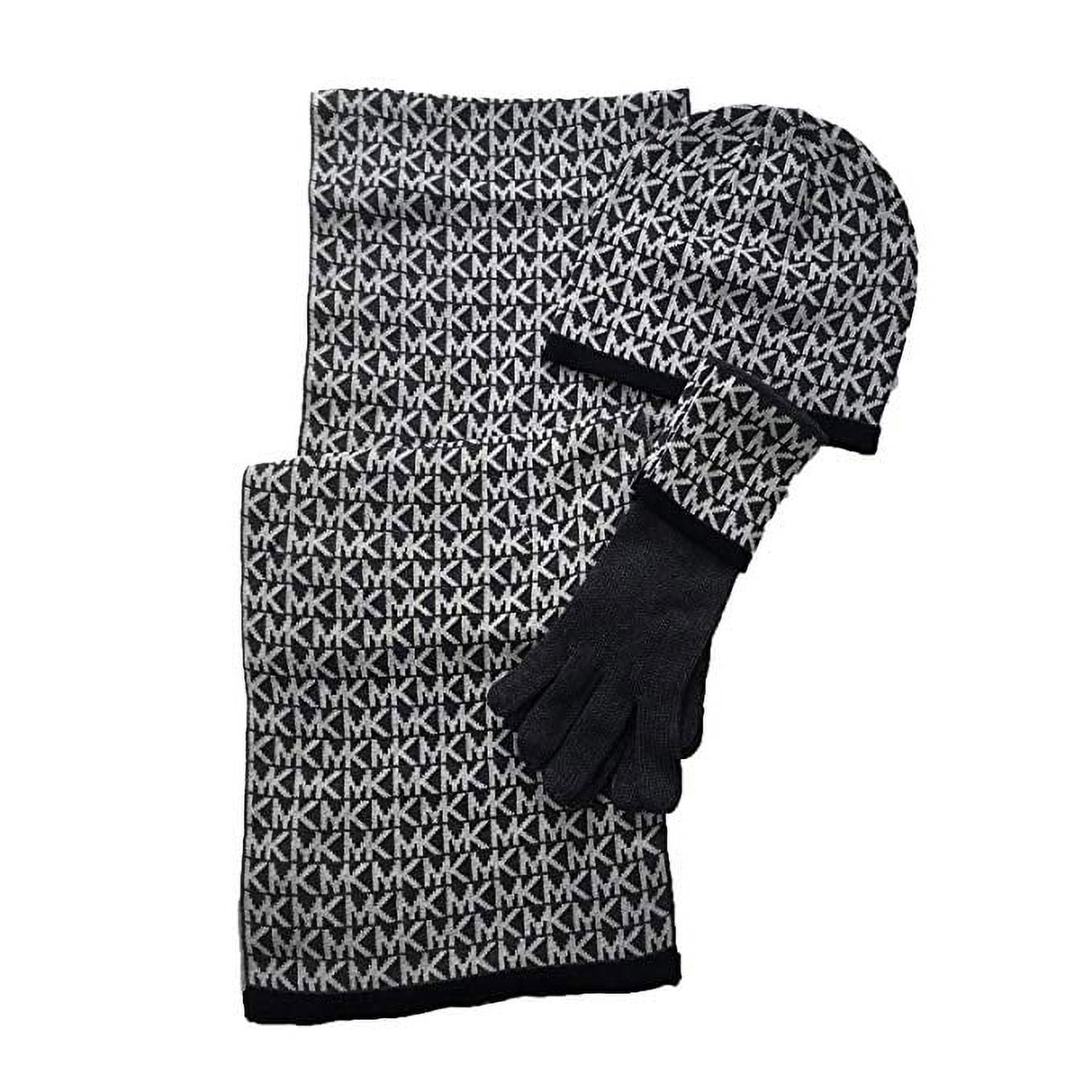 Michael Kors Women's Scarf, Hat, Glove Set, Black/Grey