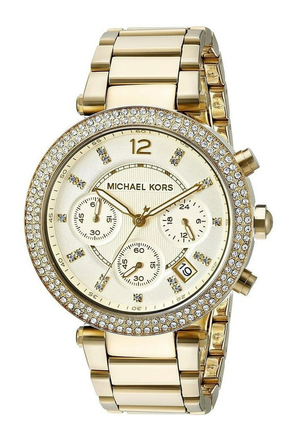 Women's 39mm Gold-Tone Steel Bracelet & Case Quartz Yellow Dial Chronograph Watch MK5354