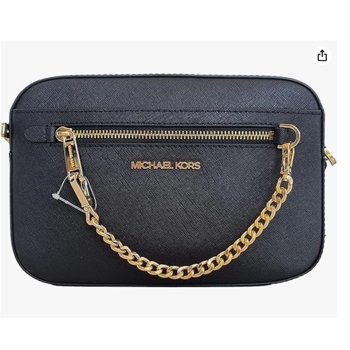 Michael Kors Women's Adult Two inside pockets leather East West Chain Crossbody Bag, Black/Large