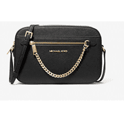 MICHAEL KORS Women's Adult Two inside pockets leather East West Chain Crossbody Bag, Black/Large