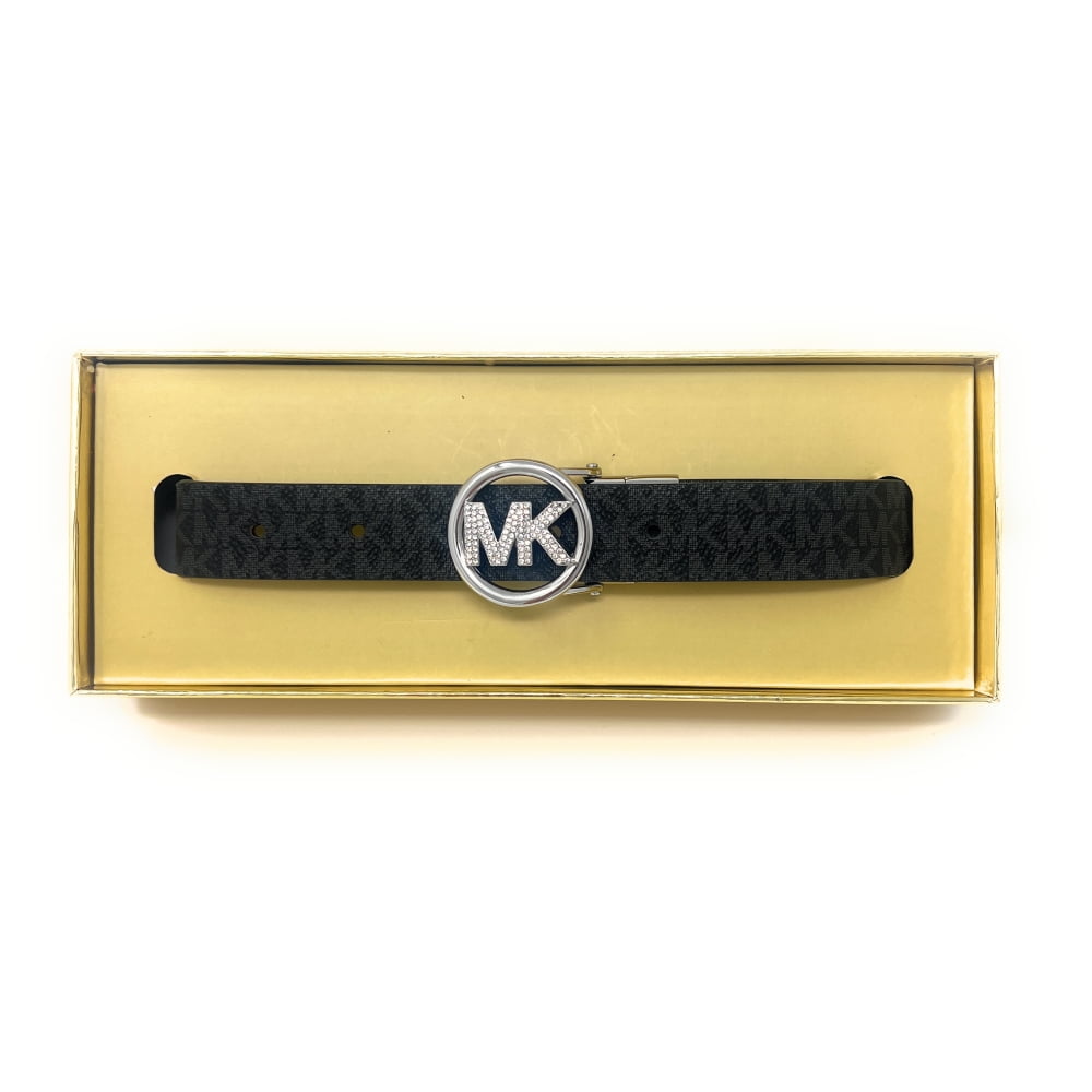 Michael Kors Belt Women\'s Box,Black 25mm Large) Pave Nickel in Polished Logo Reversible (Large/Extra Black