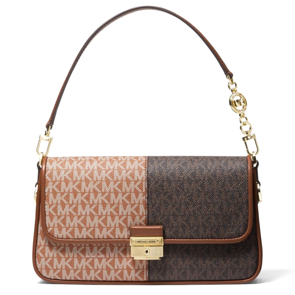 MICHAEL KORS Women's Bradshaw Small Two-Tone Logo Convertible Shoulder Bag (Luggage Multi)