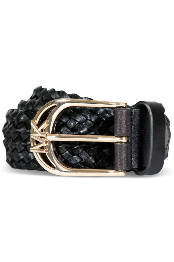 Womens Braided Leather Belt  Black/Gold, Small/Medium