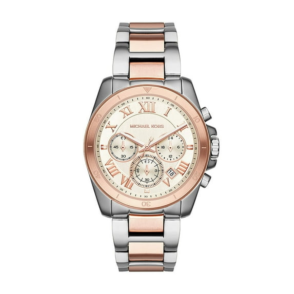 Michael Kors Brecken Brushed White Dial Two Tone Stainless Steel Womens Watch