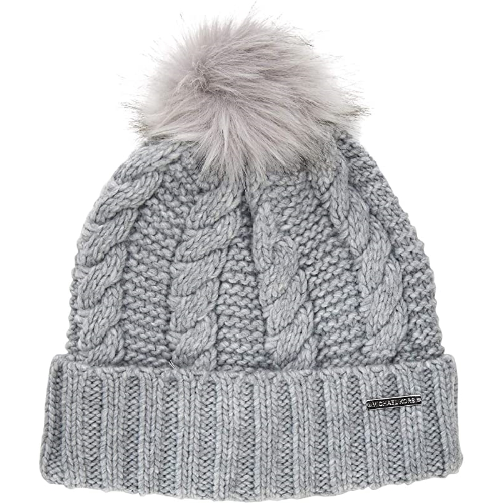 Michael Kors Women's Cable Knit Teddy Fleece Faux Fur Pom Pom Beanie ...