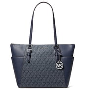 Michael Kors Women's Charlotte Large Logo and Leather Top-Zip Tote Bag Admiral