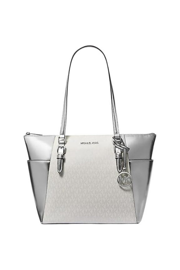 Women's Charlotte Large Top Zip Tote (Silver) 35F4SCFT3V-sil