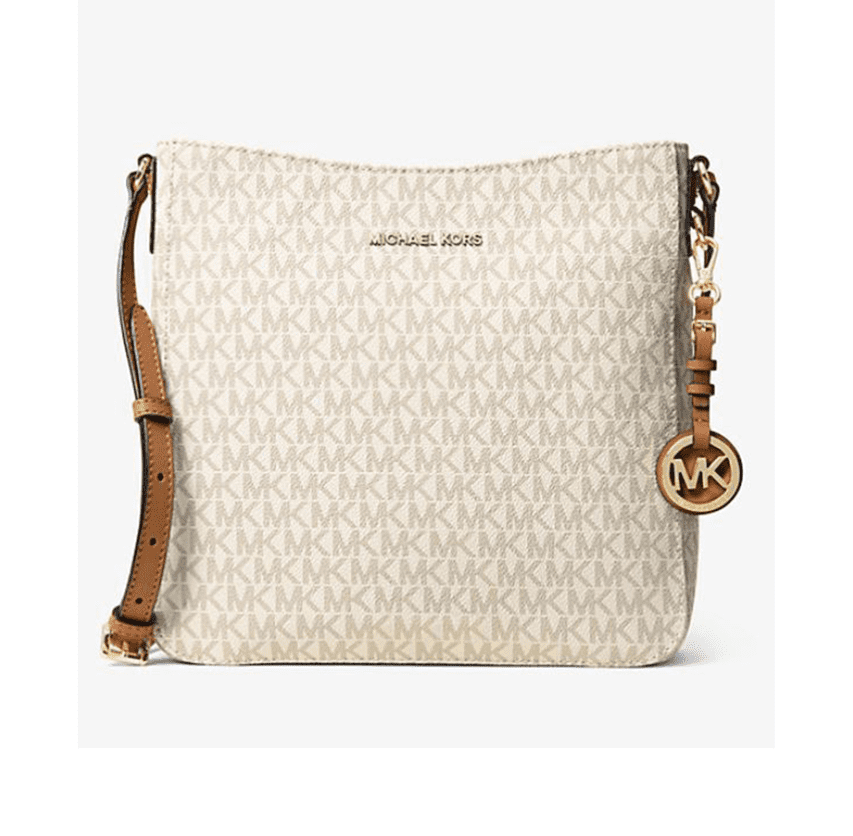 Michael Kors Womens Coated Canvas and Textile Messenger Handbag with Zipper, Vanilla