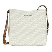 Michael Kors Womens Coated Canvas and Textile Messenger Handbag with Zipper, Vanilla