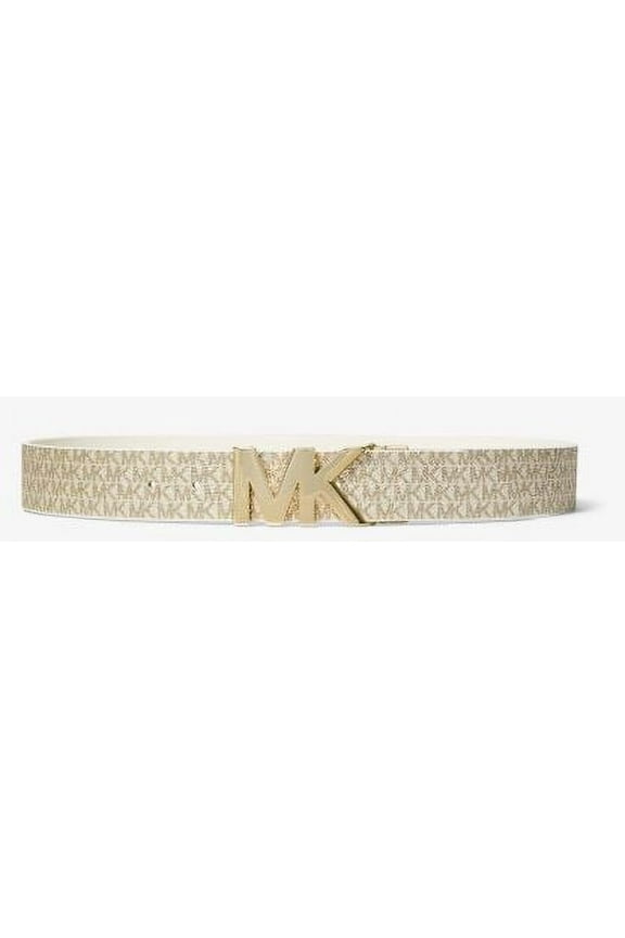 Women's Cream Reversible Logo and Leather Waist Belt, Small