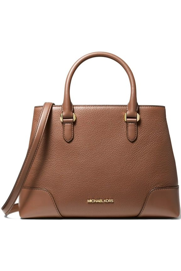 Women's Crosby Small Pebbled Leather Satchel Handbag (Dark Fawn)