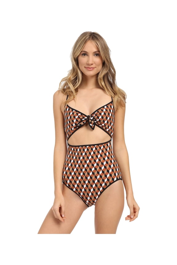 Women's Deco Hexagon Strappy Cross Back Tie Front, Carmel Multi, 8