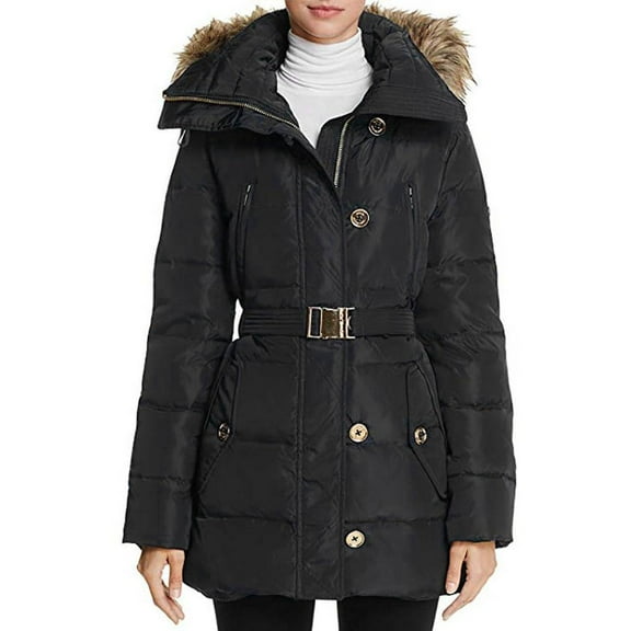 Michael Kors Women's Down Coat with Zip-Out Hood (Black, L)