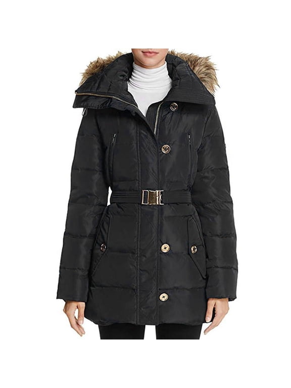 Women's Down Coat with Zip-Out Hood (Black, L)