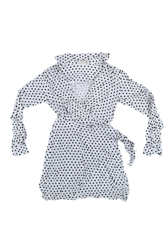 Women's Dress Wrap Waist Polka Dot Top White S