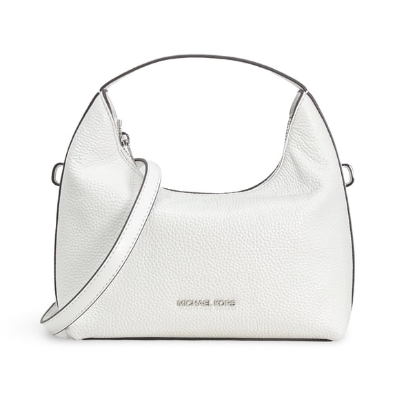 Michael Kors Women's Ember Small Pebbled Leather Top Zip Satchel Crossbody Bag (Optic White)