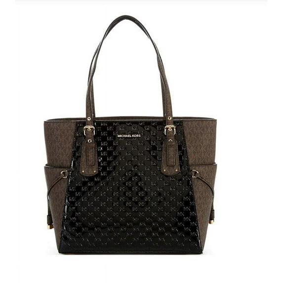 Michael Kors Women's Embossed Patent Leather Voyager East/West Tote Handbag, Black