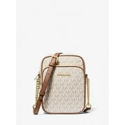 Michael Kors Womens Flight Logo Leather Crossbody Bag, Beige