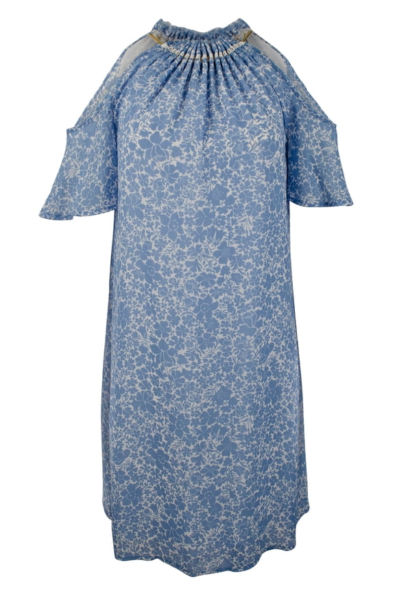 Michael Kors Women's Floral Georgette Halter Chain Neck Cold shoulder Dress-B-XL