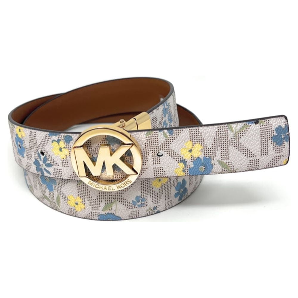 Michael Kors Women s Floral Print Logo Reversible Belt Blue Small