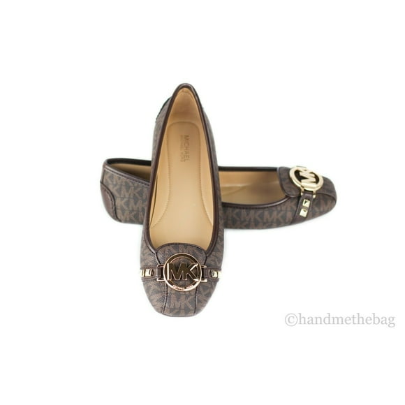 Michael Kors Women's Fulton Signature PVC Slip On Moccasin Ballet Flats Shoes (Brown Signature; US 7)