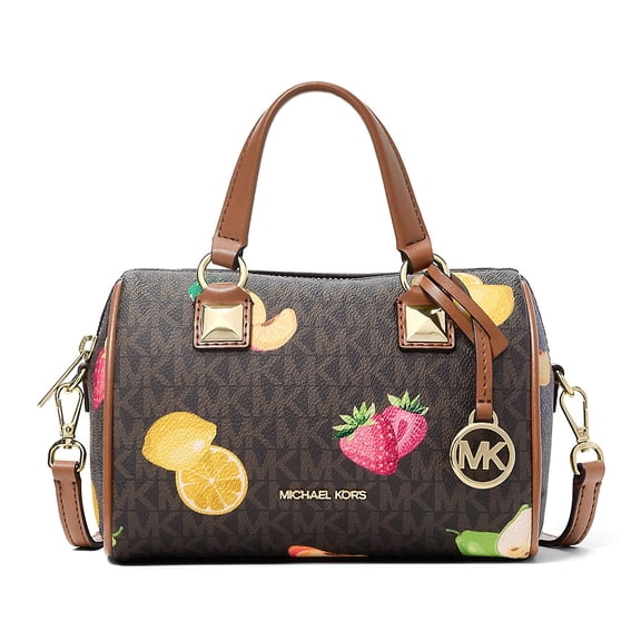 Michael Kors Women's Grayson Extra Small Printed Signature Logo Duffel Crossbody Bag (Brown Multi)