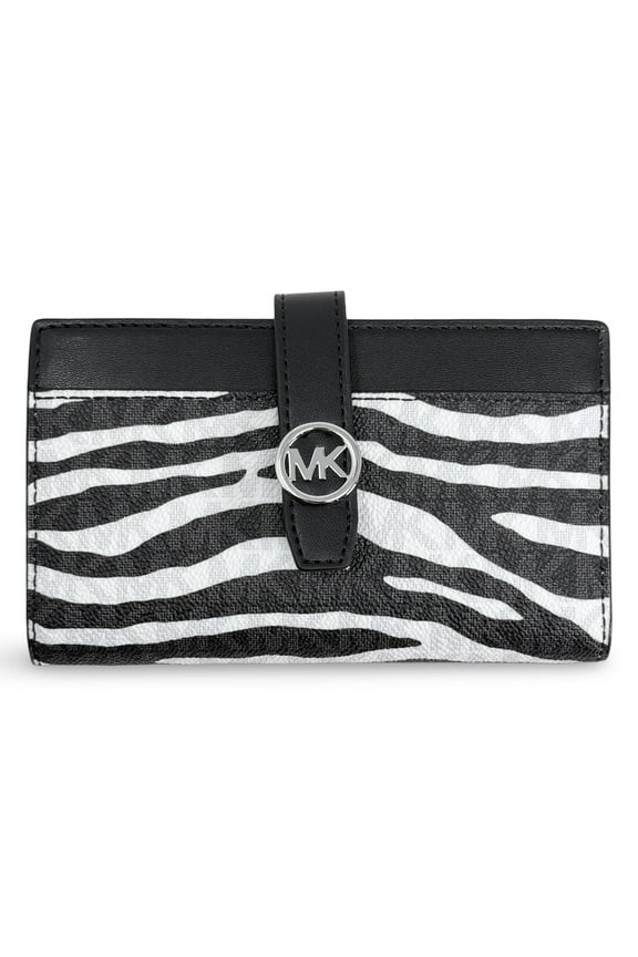 Women's Greenwich Medium Zebra Signature Logo Snap Wallet (Black)