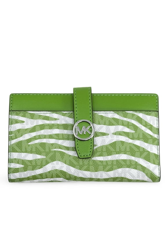 Women's Greenwich Medium Zebra Signature Logo Snap Wallet (Jungle Green)