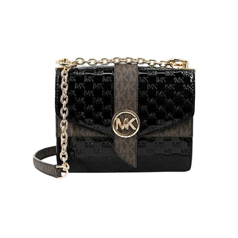 Michael Kors Women's Greenwich Small Color-Block Logo and Saffiano Leather  Crossbody Bag - Black/Brown 