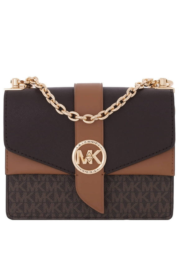 Women's Greenwich Small Color-Block Logo and Saffiano Leather Crossbody Bag - Brown/Acorn