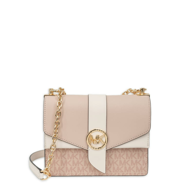 Michael Kors Women's Greenwich Small Color-Block Logo and Saffiano Leather  Crossbody Bag - Pink