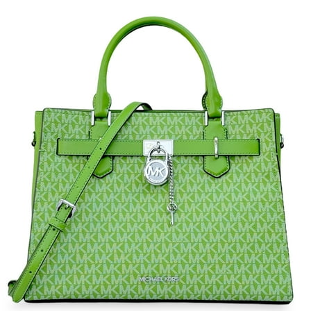 Michael Kors Women's Hamilton Medium Signature Logo Top Zip Satchel (Jungle Green)