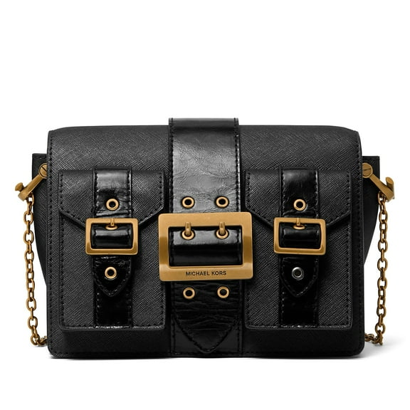 Michael Kors Women's Hayden Small Saffiano Leather Shoulder Bag (Black / Gold)