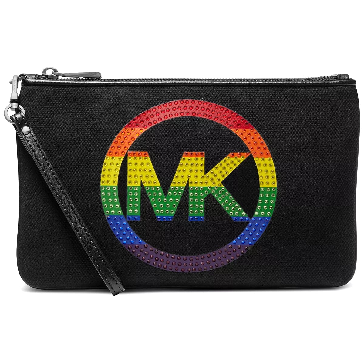 Michael Kors Women's Jet Set Charm Cotton Canvas Top Zip Wallet Wristlet (Black)