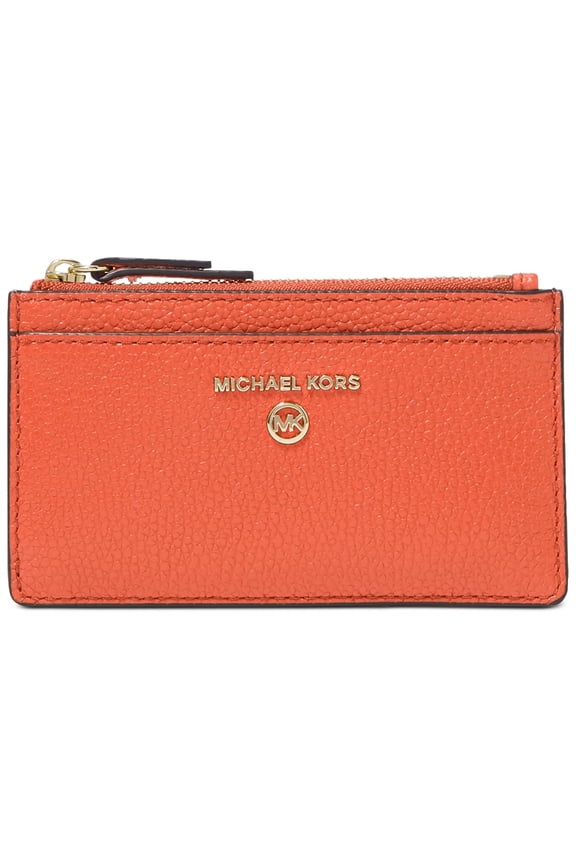 Women's Jet Set Travel Small Slim Top Zip Leather Card Case (Orange Spice)